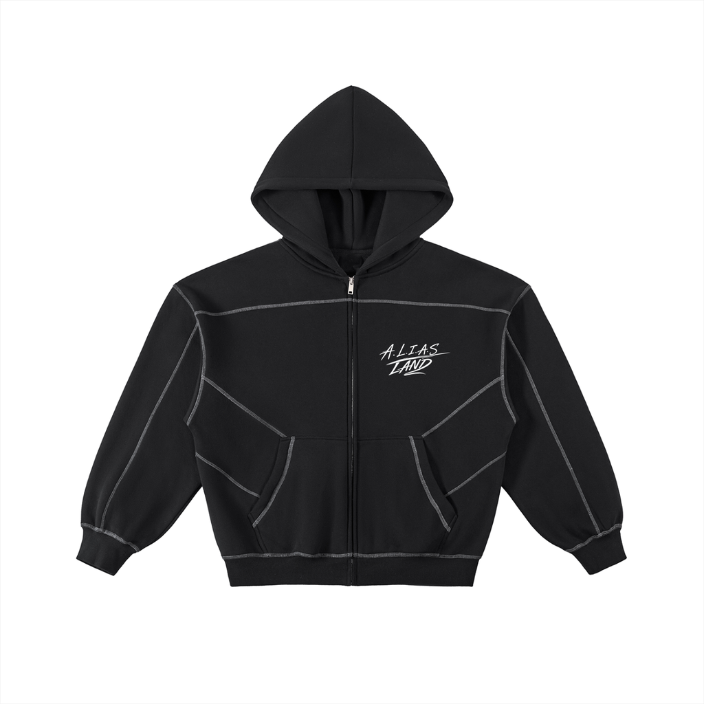 A.L.I.A.S LAND Stitched Boxy Zip Hoodie